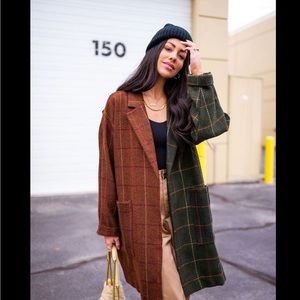 LALA ORIGINAL: Scorpio 2.0 Half + Half Oversized Coat in Pine + Brown
